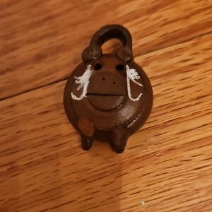 Hand Carved and painted Vintage Brown Wooden Small Pig charm
